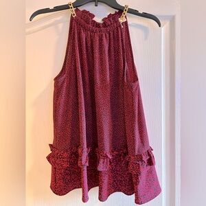 EXC MICHAEL KORS Red Blue Halter Top With Gold Chain Detail Size L GORGEOUS